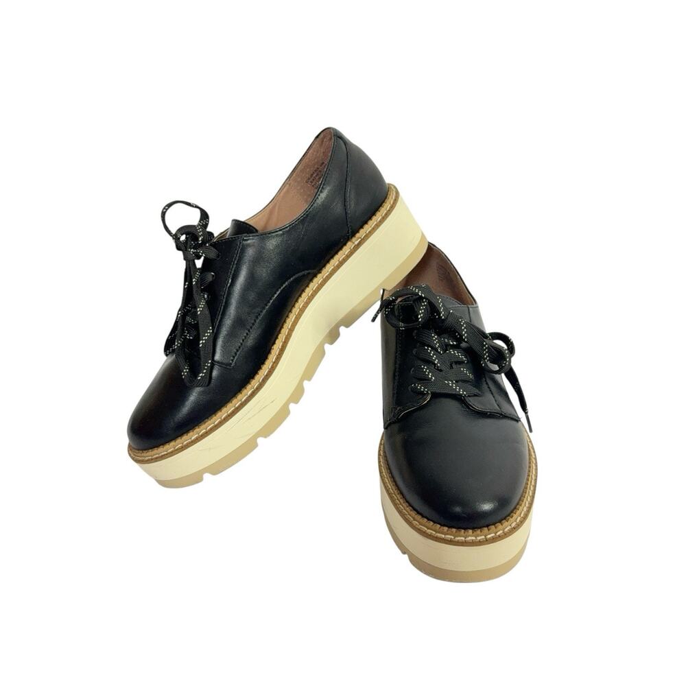 Chelsea & Violet Irena Black Leather Oxford Platform Loafers Shoes Size 8